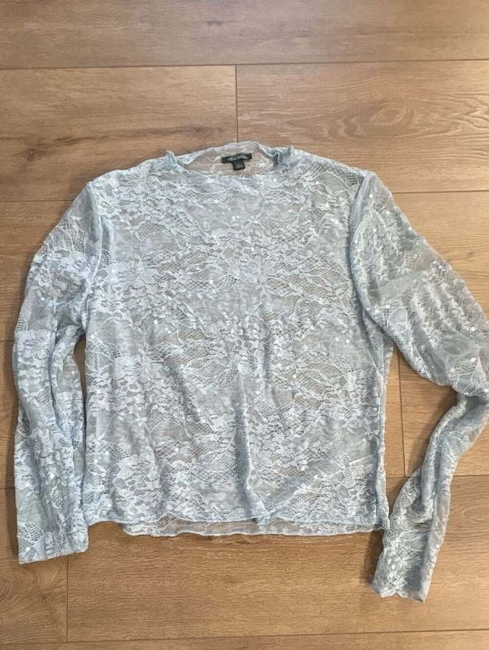 Wild Fable Long Sleeve Lace Top Size L Blue Sequins